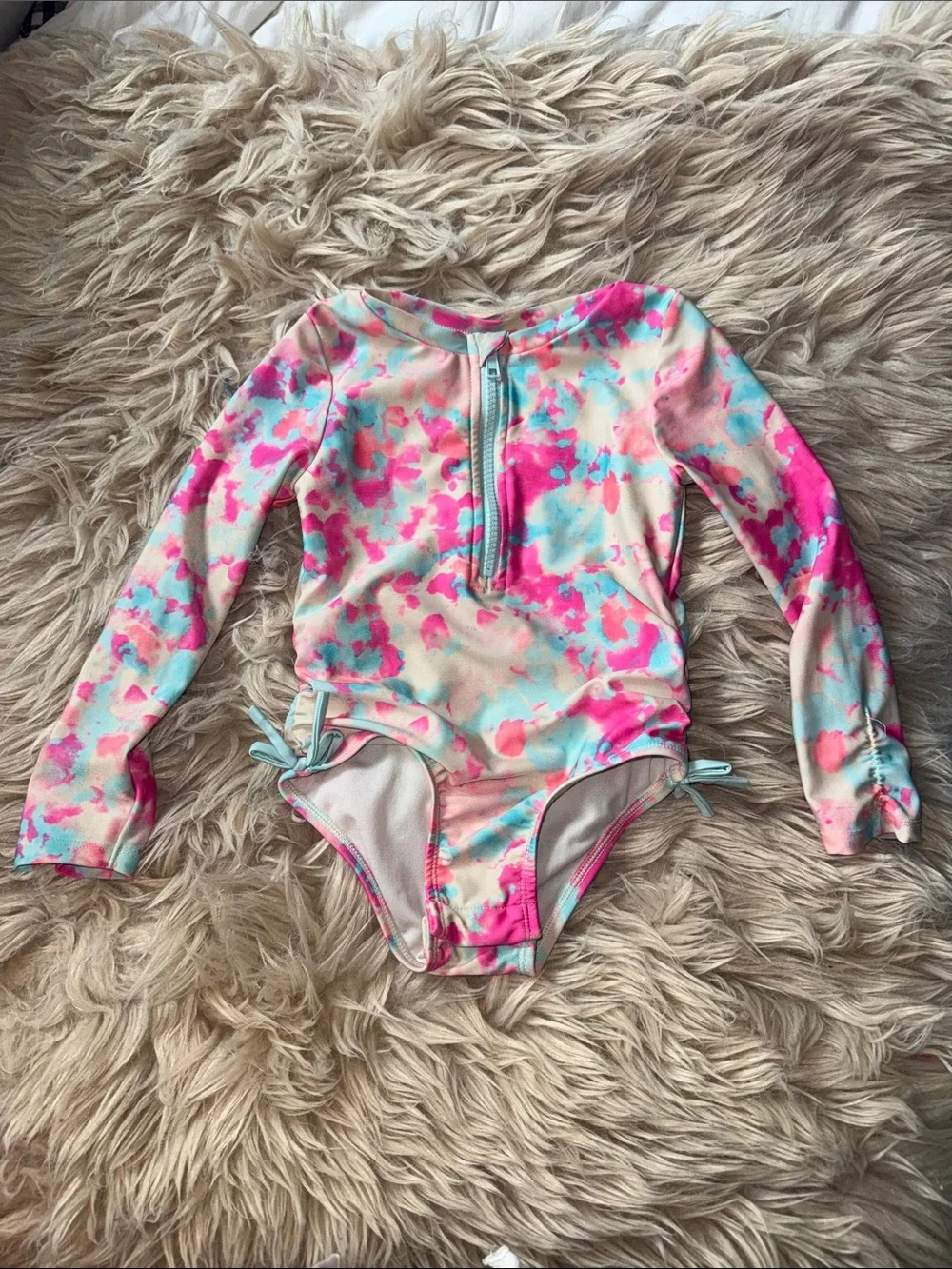 Cat & Jack Pink & Aqua Tie-Dye Long Sleeve One-Piece Swimsuit